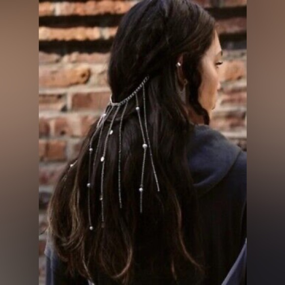 New Free People Rosario Chain Hair Piece Barrette Gold Pearls - Picture 2 of 8